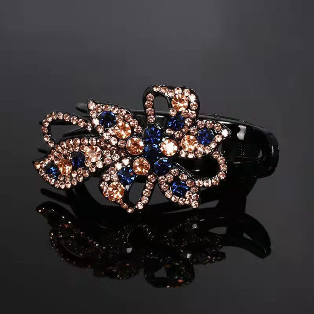 Épingle à cheveux en strass brillant, feuille de fleur, bec de canard, griffes rétro, accessoires pour cheveux pour femmes, couvre-chef queue de cheval brillante: COFFEE