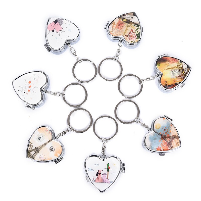 1 stuks draagbare metalen hartvormige pillendoos, opvouwbare pillendoos, metalen pillensnijder, medicijnorganizer, make-up opbergdoos