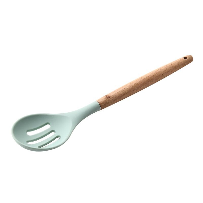 Non-toxic Silicone Kitchen Cooking Utensils Set Natural Wooden Handle Cooking Tools Turner Tongs Spatula Spoon for Nonstick Cook