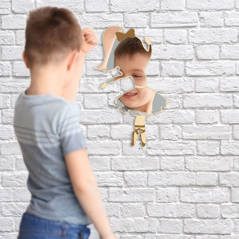 Ballerina formet spejl danse pige træ akryl spejl smuk ballet danser baby pige værelse hængende væg spejl hjem indretning