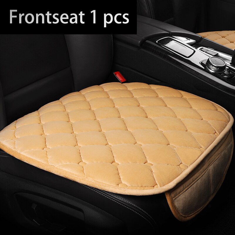 Karcle-cojín para asiento de coche, Protector de felpa de terciopelo cálido para invierno, accesorio para asiento de conductor, estilismo: Beige Front 1 PCS