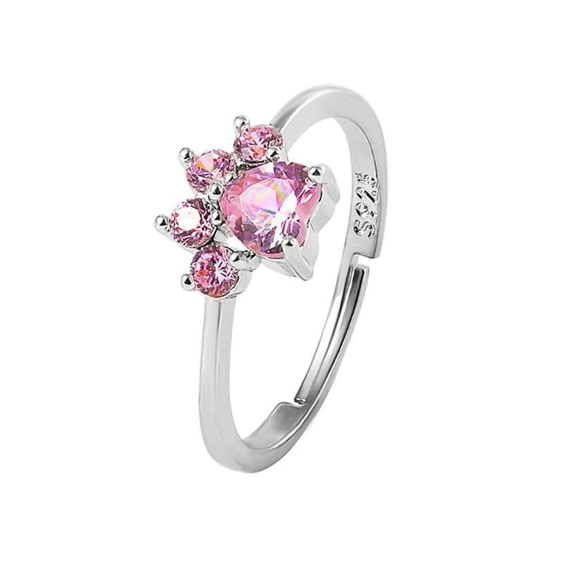 Mignon dessin animé chat griffe ouverture anneaux réglables pour les femmes romantique mariage rose cristal amour bijoux directe: b