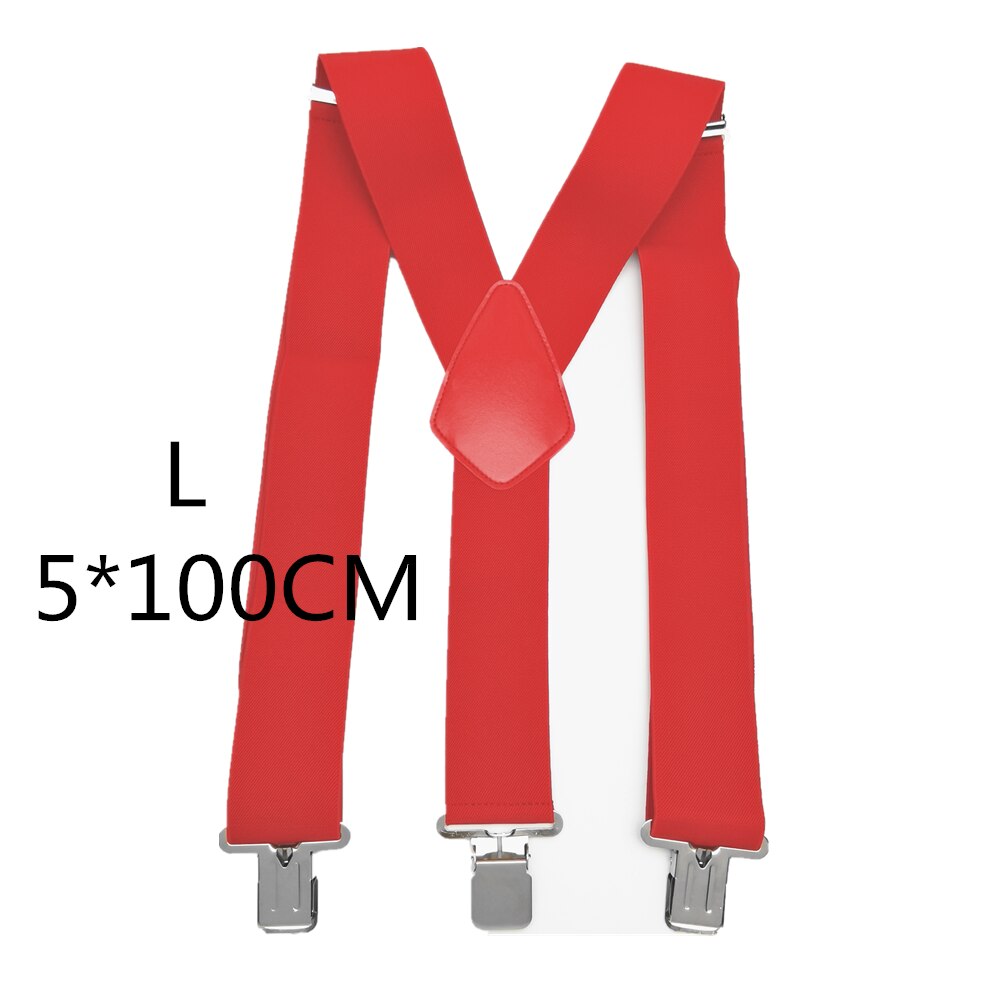 Bretelles à Clips solides pour hommes, bretelles unisexes, 50mm de Large, 5 couleurs unies, ceinture à bretelles réglables à haute élasticité pour les travaux lourds: Red-100cm
