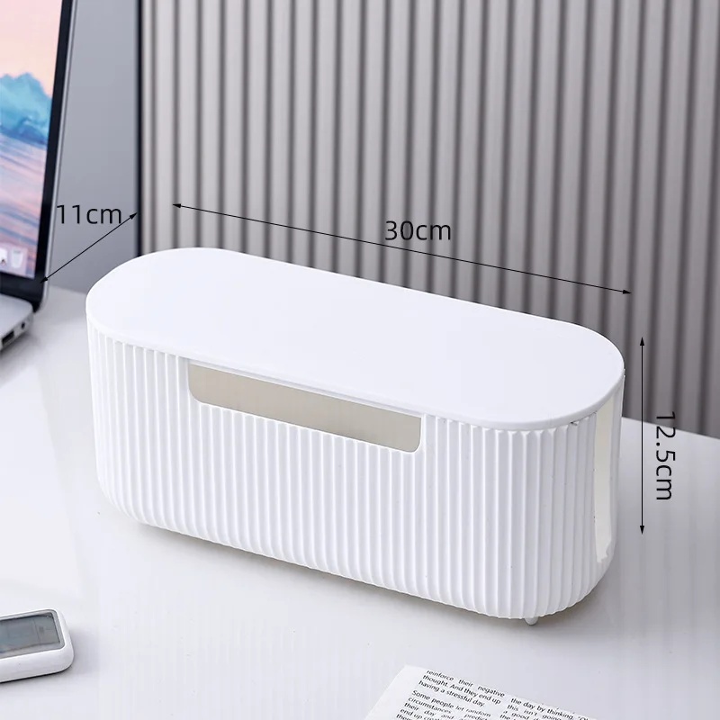 Caja organizadora de cables, organizador de cables de datos de alimentación, gestión de cables de escritorio, caja de almacenamiento de plástico fija: BLANCO