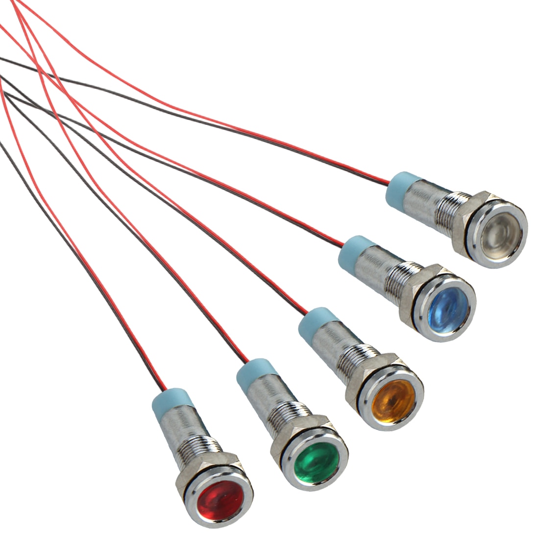 Waterdichte Signaal Lamp Led Metalen Lampje 6 Mm 6V 12V 24V 220V Draad Rood Geel blauw Groen Wit Pilot Seal Lamp