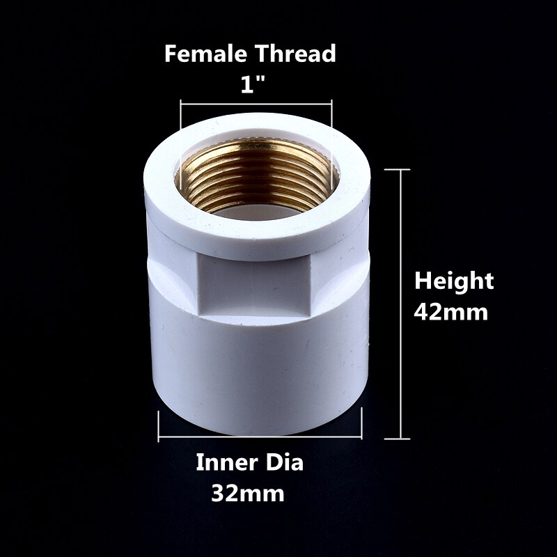 1-3Pcs 20 - 32mm To 1/2~1 Inch White PVC Copper Female Thread Pipe Socket Straight Garden Irrigation Water Supply Tube Joints: 1Pc / 32mm to 1 Inch
