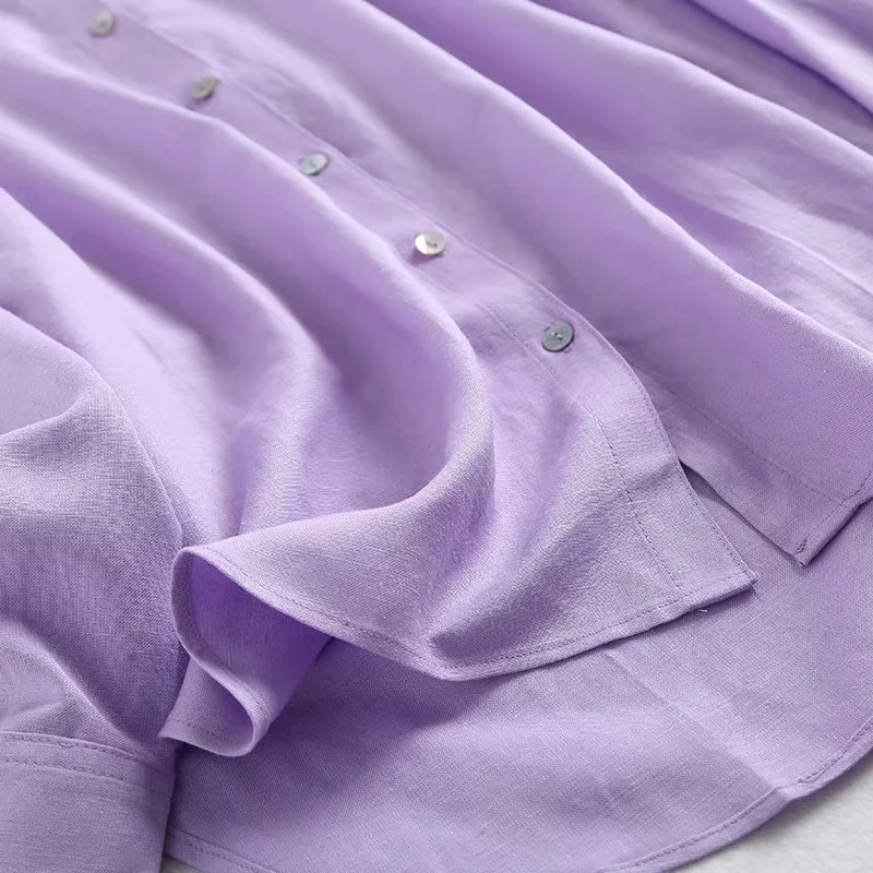 Verwelkte engelse kantoordame, eenvoudige katoenen linnen effen blouse, dames blusas mujer de moda, losse blouse, dames tops en blouse