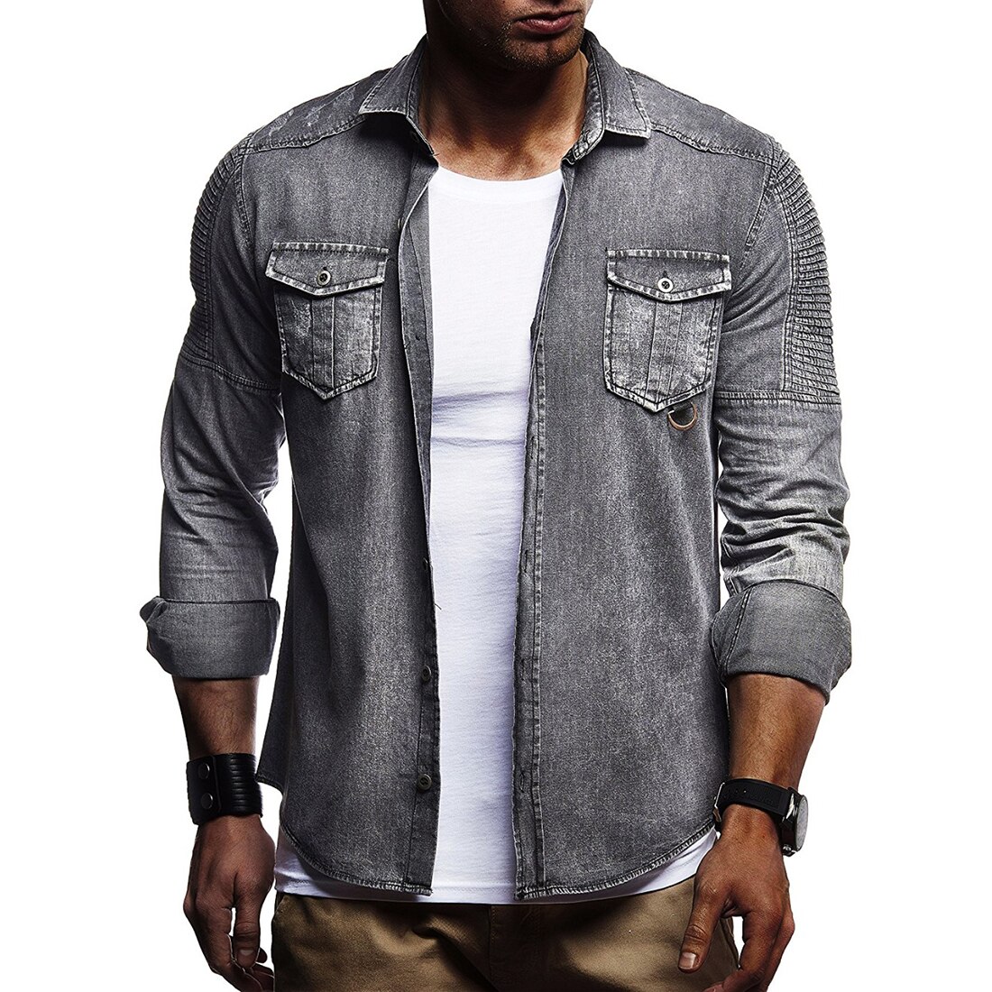 HEFLASHOR Men Denim Jacket Hole Ripped Men Coat Moto Biker Men Jeans Jacket Pockets Chaquetas Hombre Washed Jeans Bomber Jacket
