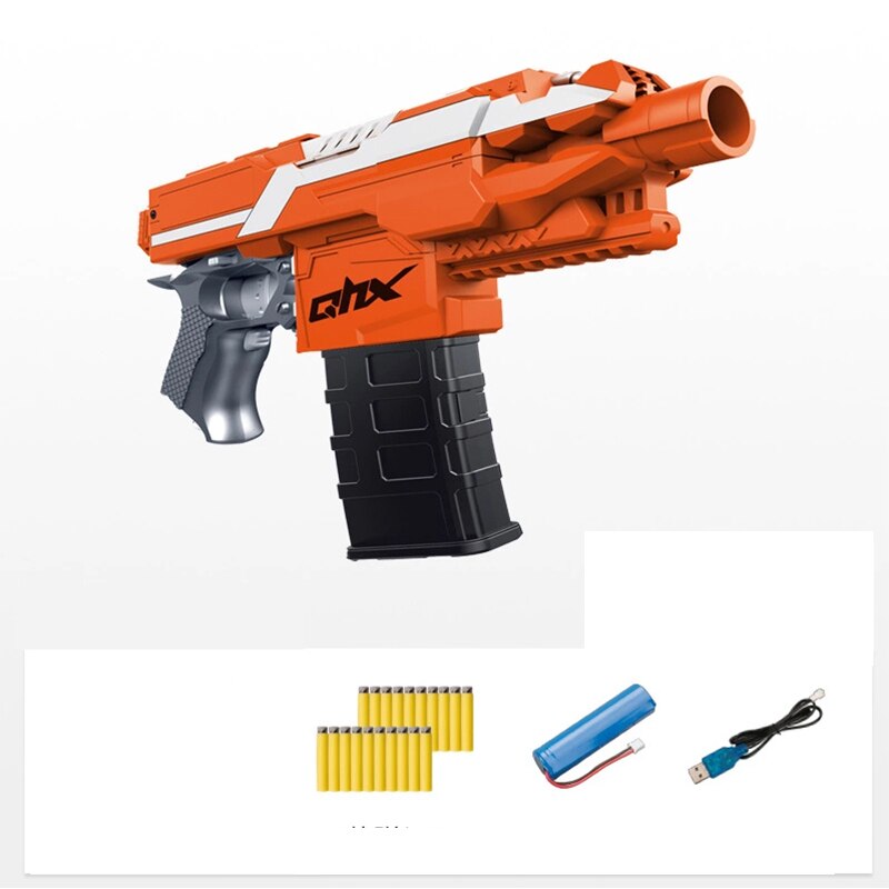 Safety Electric Toy Rifle Outdoor Fun Kids Dart Blaster Toy Gun Electric Burst Soft Bullet Gun Suit Birthday: Single shot orange