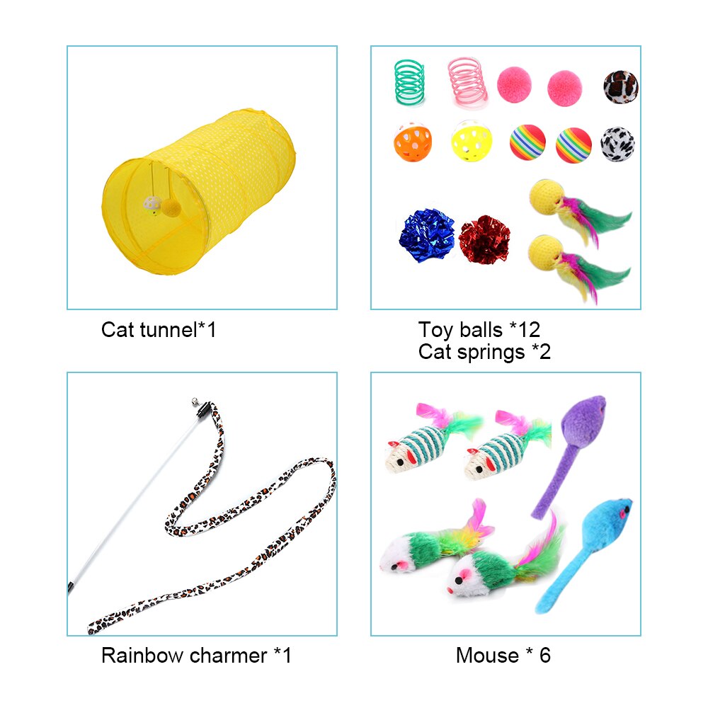 Cat Toys Set Foldable Cat Tunnel Funny Play Cat Stick Toy Assorted Interactive Toys Mice Various For Cats Kitten