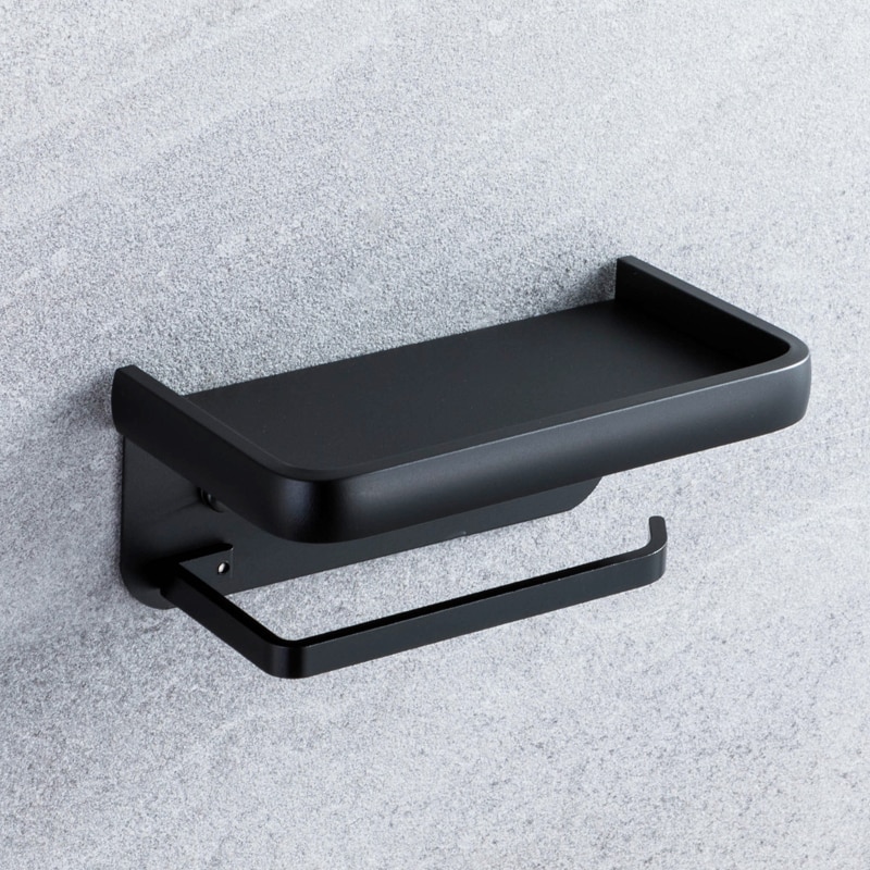 Soporte de papel higiénico montado en la pared para baño, portarrollos de aluminio negro mate, soporte de papel de cocina