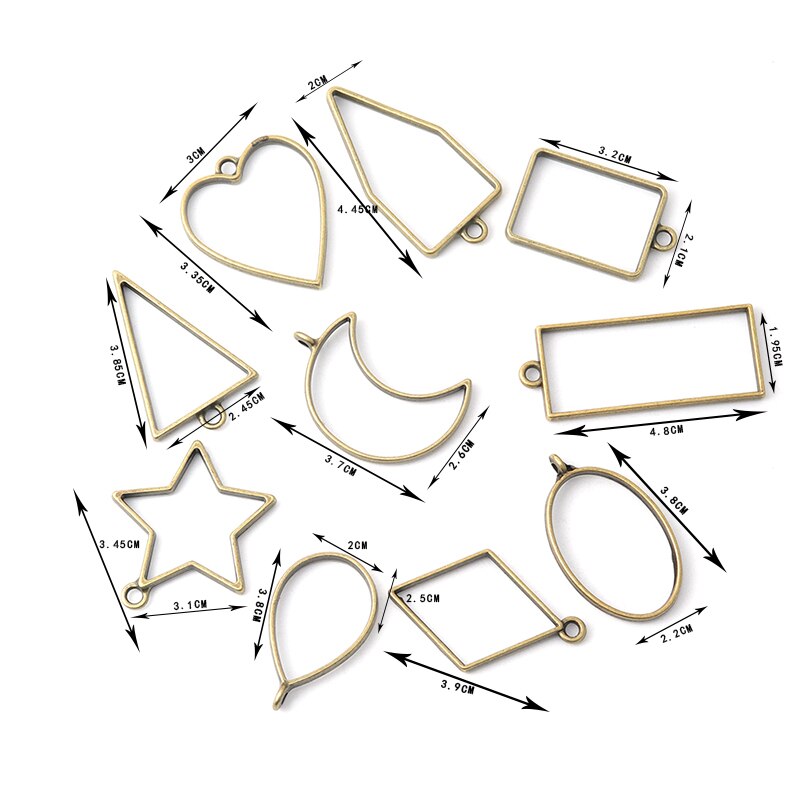 Lote de 10 unidades de abalorios geométricos de , Base de colgante en blanco con marco de Metal de resina epoxi UV, joyería para hacer colgantes DIY