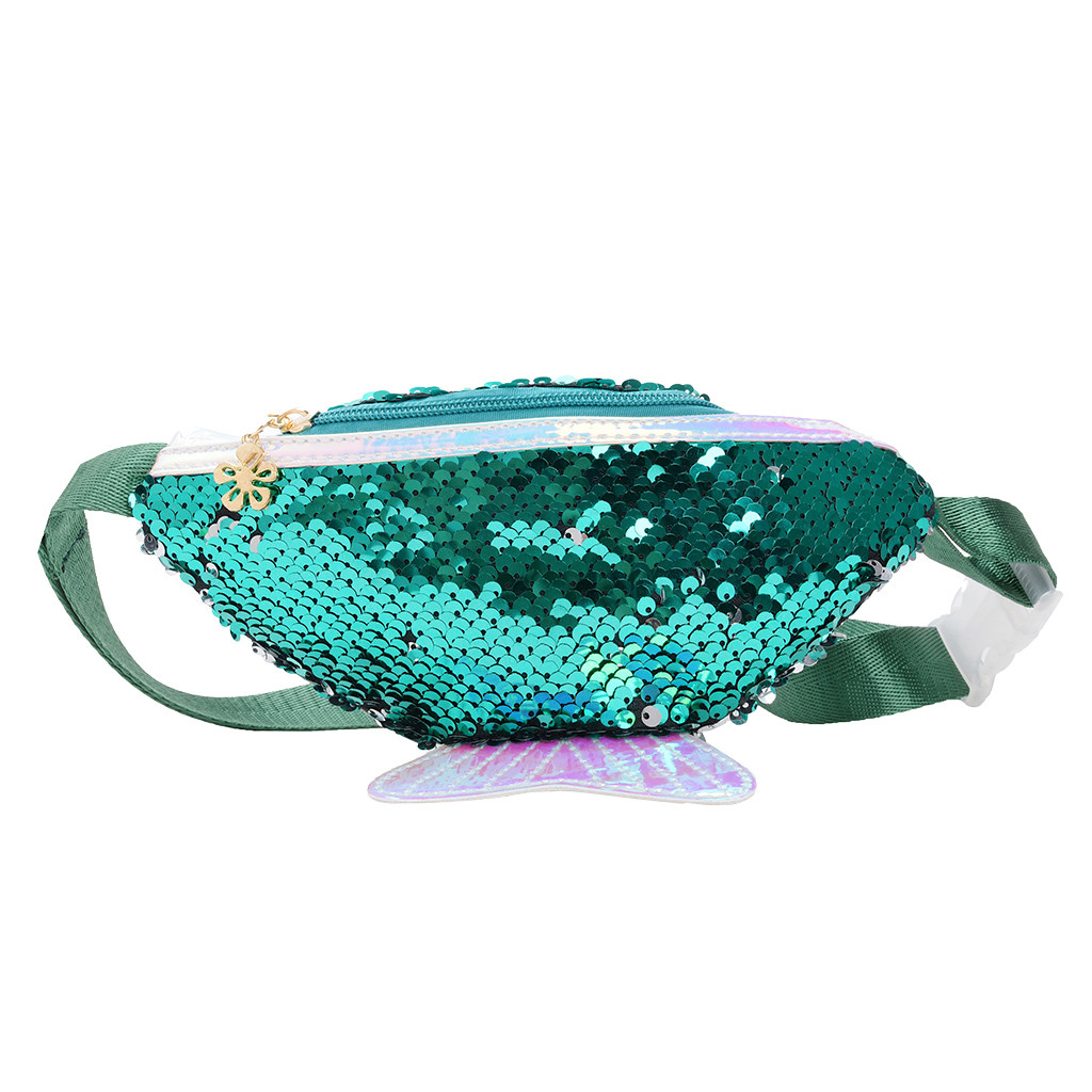 Sequins Children Shoulder Bag Chest Bag Women Sequins Fishtail Messenger Bag Winter Luxury Crossbody Bags For Women #C1: Green