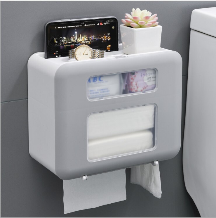 Vandtæt toiletpapirholder til toiletpapir håndklædeholder badeværelse dispenser opbevaringsboks toiletrulleholder vægmonteret: Grå