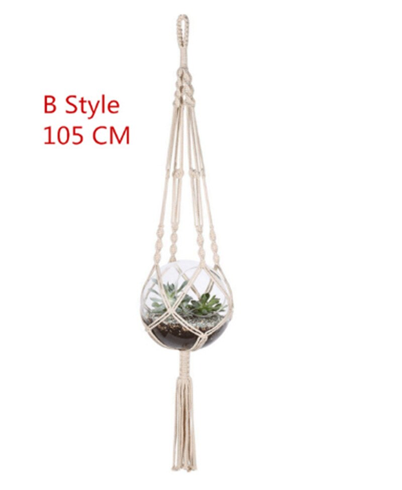 Macrame Plant Hangers Indoor White Cotton Rope Flowers Pots Hanging: E 105CM