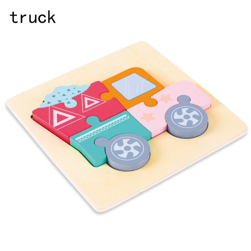 Big Wooden Puzzle Toys For Children Wood 3d Cartoon Traffic Animal Puzzles Intelligence Kids Early Educational Toys: truck