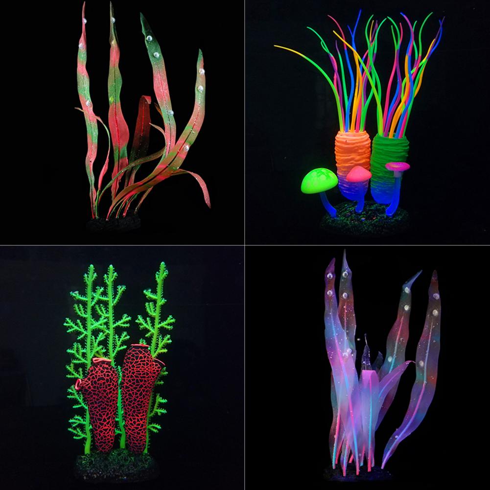Simulação de silicone para aquário, planta marinha fluorescente de algas marinhas, enfeite colorido para aquário, decoração de aquário