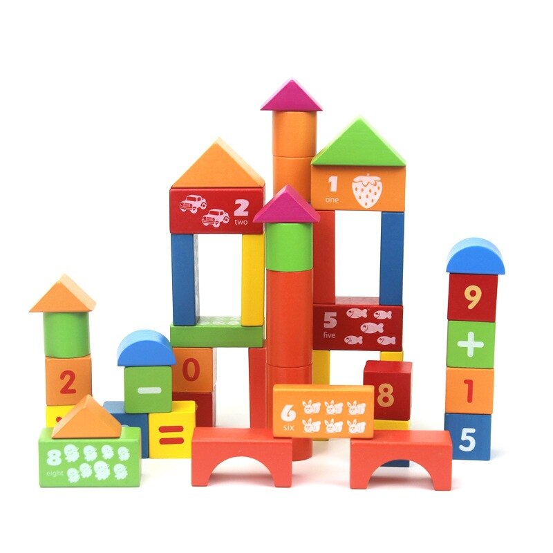 40/50pcs Digital Pattern Intellectual Building Blocks Shape Color Cognition Freely Build Early Learning Children's Blocks Toys