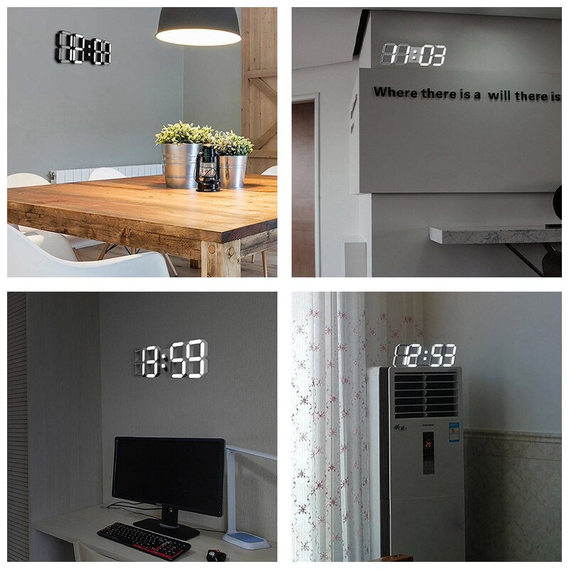 3D Digital Wall Clock Large LED Table Desktop Clock Calendar Temperature Nightlight Stand Alarm USB Electronic Clock Home Decors