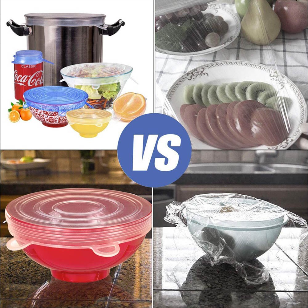 6 couvercles en Silicone de alimentaire, bouchons élastiques, adaptables, anti-poussière, pour aliments frais