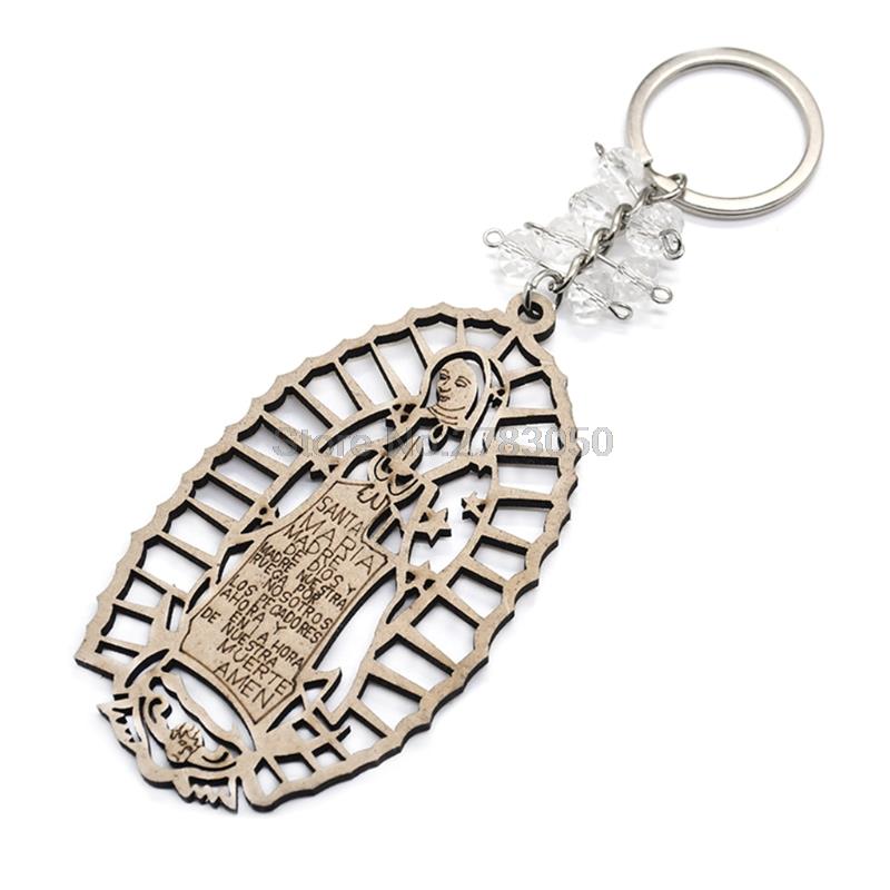 QX2E Key Ring Round Hang Hoop Angel Boys Girls Love Holy Grail Cross Wooden Pendants Keychain DIY Wedding Decorations: 2