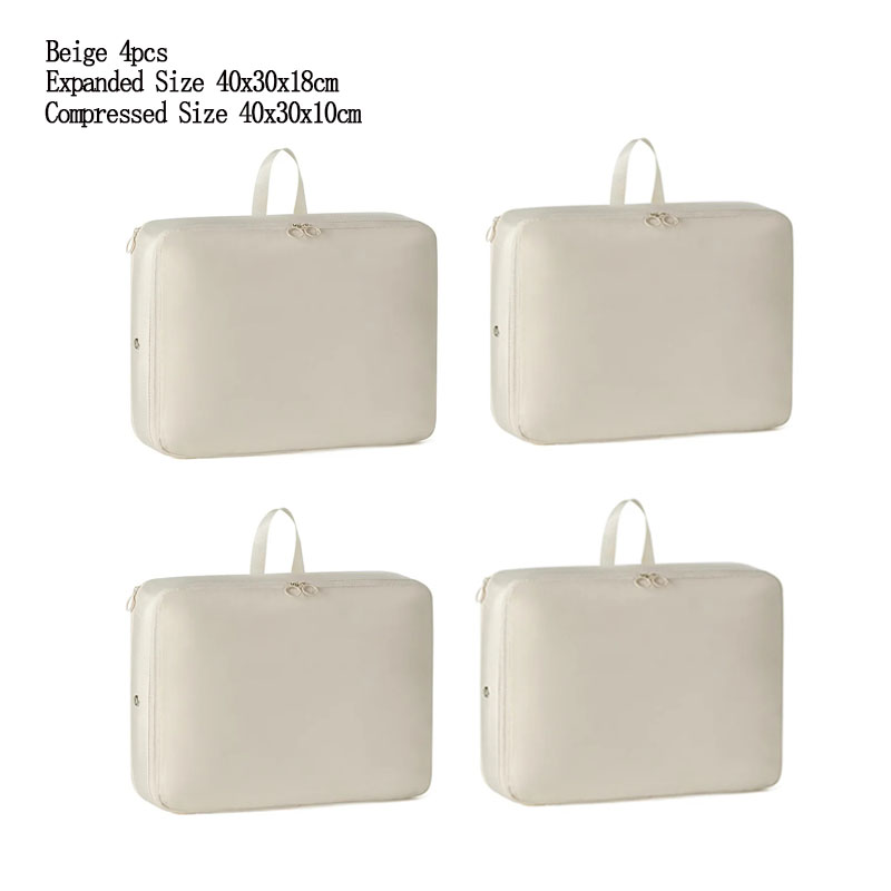 4 stks/set Compressie Verpakking Kleding Donsjack Katoenen Quilt Opslag Opvouwbare Grote Capaciteit Uitbreiding Organizer Bag: Ivoor