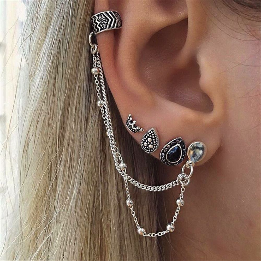 Women Punk Hip Hop Long Chain Earrings Silver Circle Heart Statement Dangle Earrings Accessories Korean Jewelry: silver 2