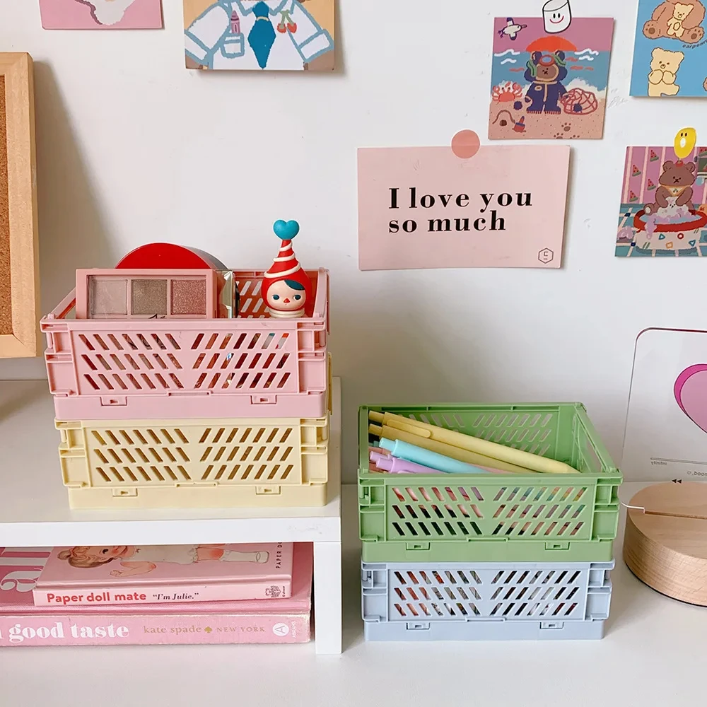 6-color folding plastic storage box, student desk tidying tape, stationery folding basket, storage basket, storage box