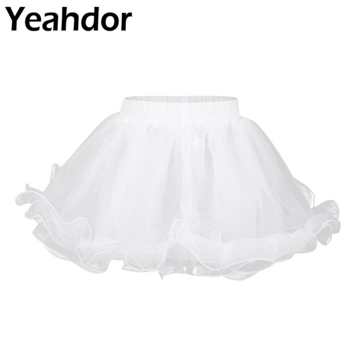 White Girl&#39;s Petticoat 3 Layers Organza Underskirt Kids Flower Girls Crinoline Ballet Skirt Tutu Wedding Petticoats Slip No Hoop
