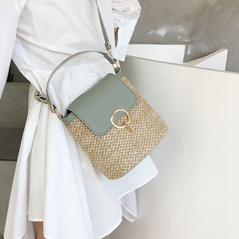 Vrouwen Kleine Stro Emmer Tassen, Dames Zomer Crossbody Tassen, Reistassen & Tassen, vrouwelijke Schoudertas