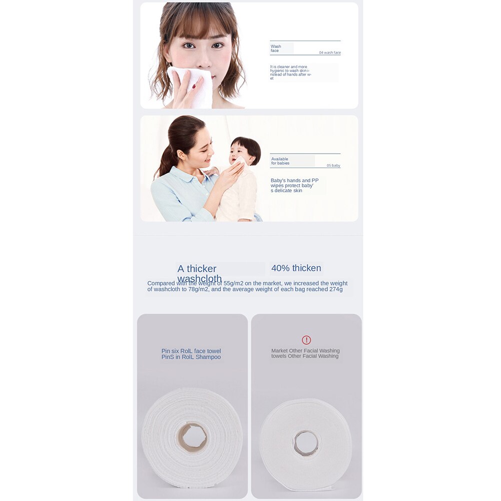 3 Rolls Disposable Cleaning Face Towel Portable Travel Cosmetic Cotton Soft Face Towel for family paper