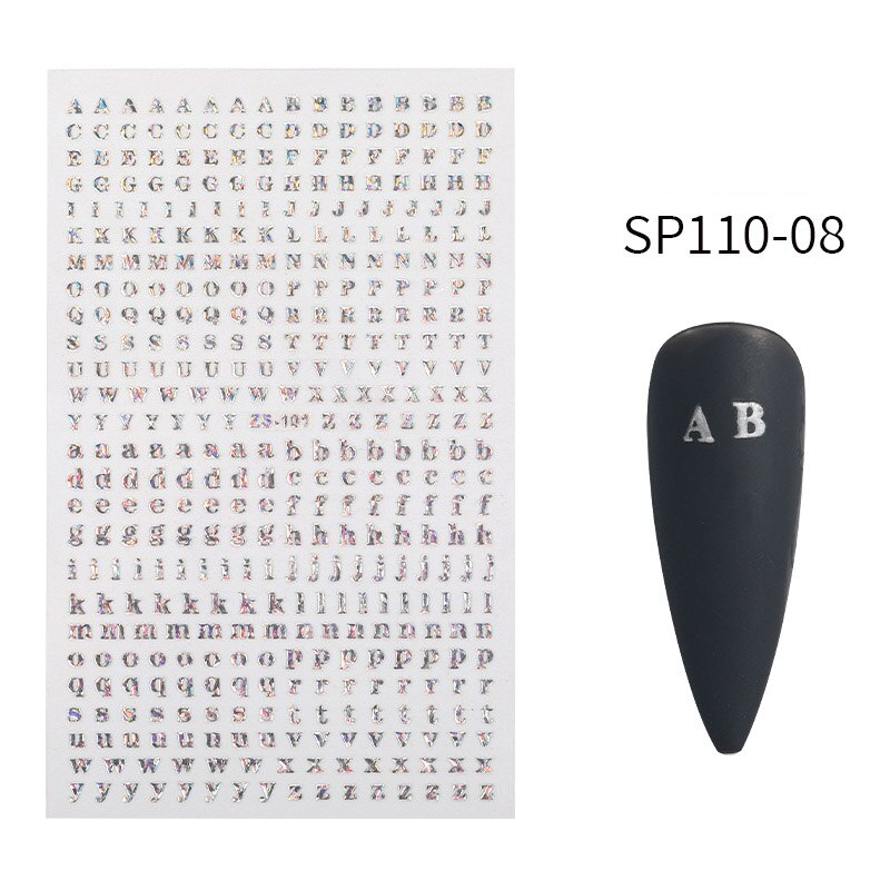 8 Kleuren Optioneel Brief Nail Sticker Kleuren 26 Alfabet Manicure Art Decorations Decals Foil Nail Sticker: SP110-08