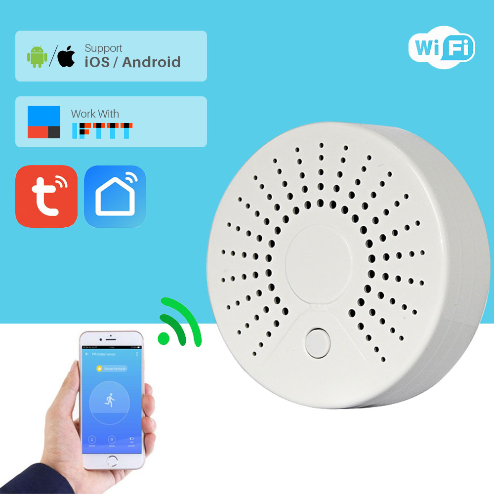 Sensor de temperatura de humo Wifi inteligente Sensor de temperatura de humo inalámbrico Detector de temperatura automatización sistema de alarma de seguridad para el hogar vida inteligente