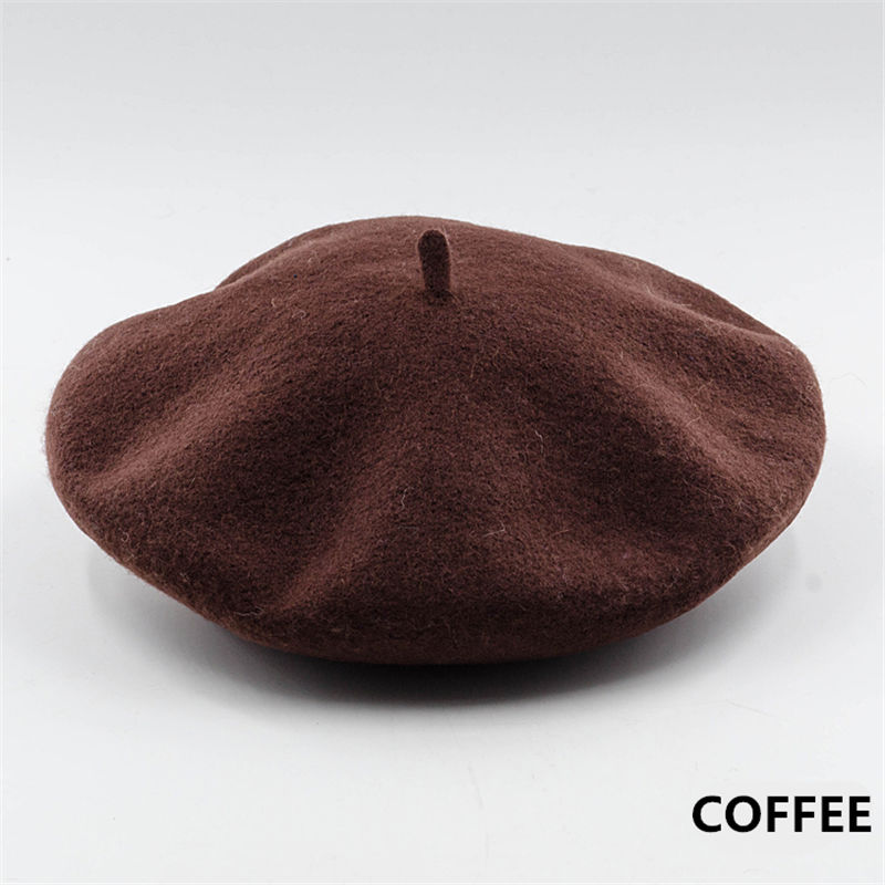 Jahrgang Frauen Mädchen Einfache Baskenmütze Französisch Warme Wolle Winter Mütze Hütte Kappe schlicht Baskenmütze Hüte Einfarbig Elegante Dame Winter kappen: Kaffee