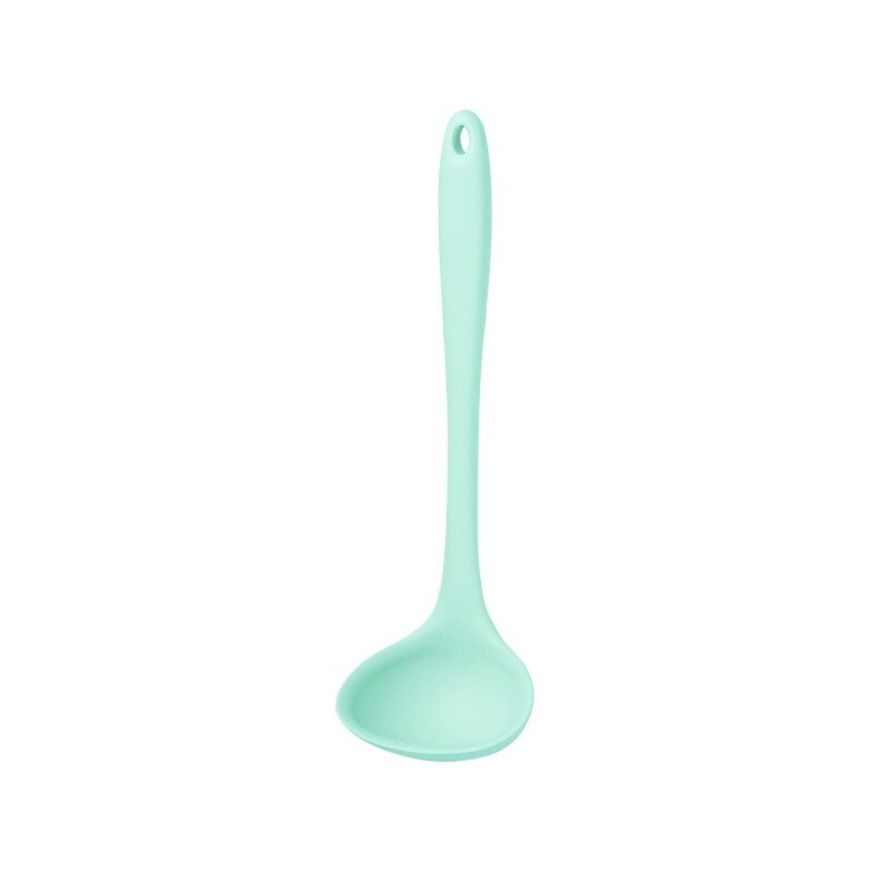 Silicone Ladle Soup Spoon Non-stick Curved Handle Unbreakable Big Round Scoop for Dinner Kitchen Dining Tool Tableware: Green