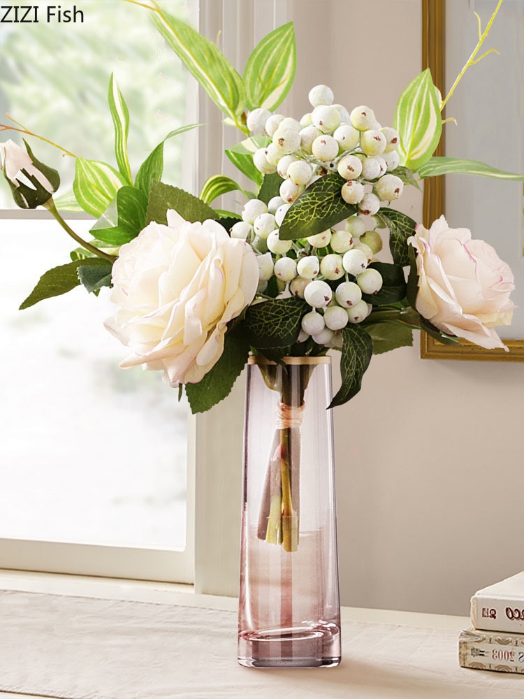 Jarrón de cristal embellecedor dorado, maceta de flor hidropónica gris, arreglo Floral, jarrones Rosa transparente, decoración del hogar, accesorios modernos