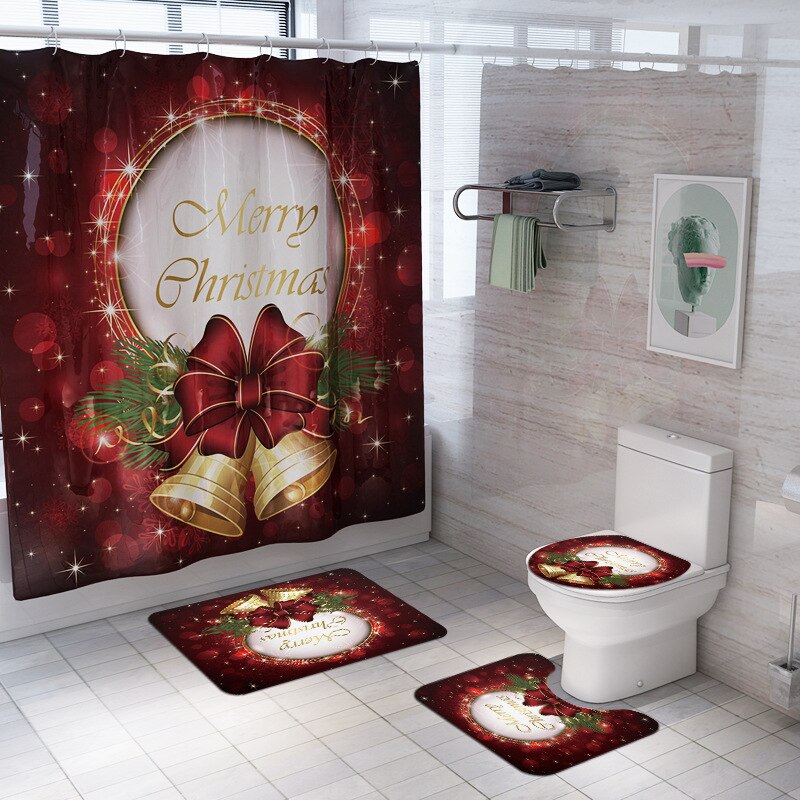 Zeegle Kerst Badmat En Douchegordijn Set Antislip Douche Floor Mat Absorberende Wc Tapijt Voet Mat Wasbare badmat Set