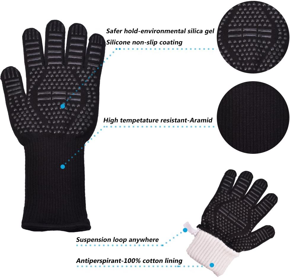 Multi-Purpose Extreme Heat Resistant BBQ Oven Gloves Handling Food Right on Cast Iron Fireproof Indoor Outdoor Use