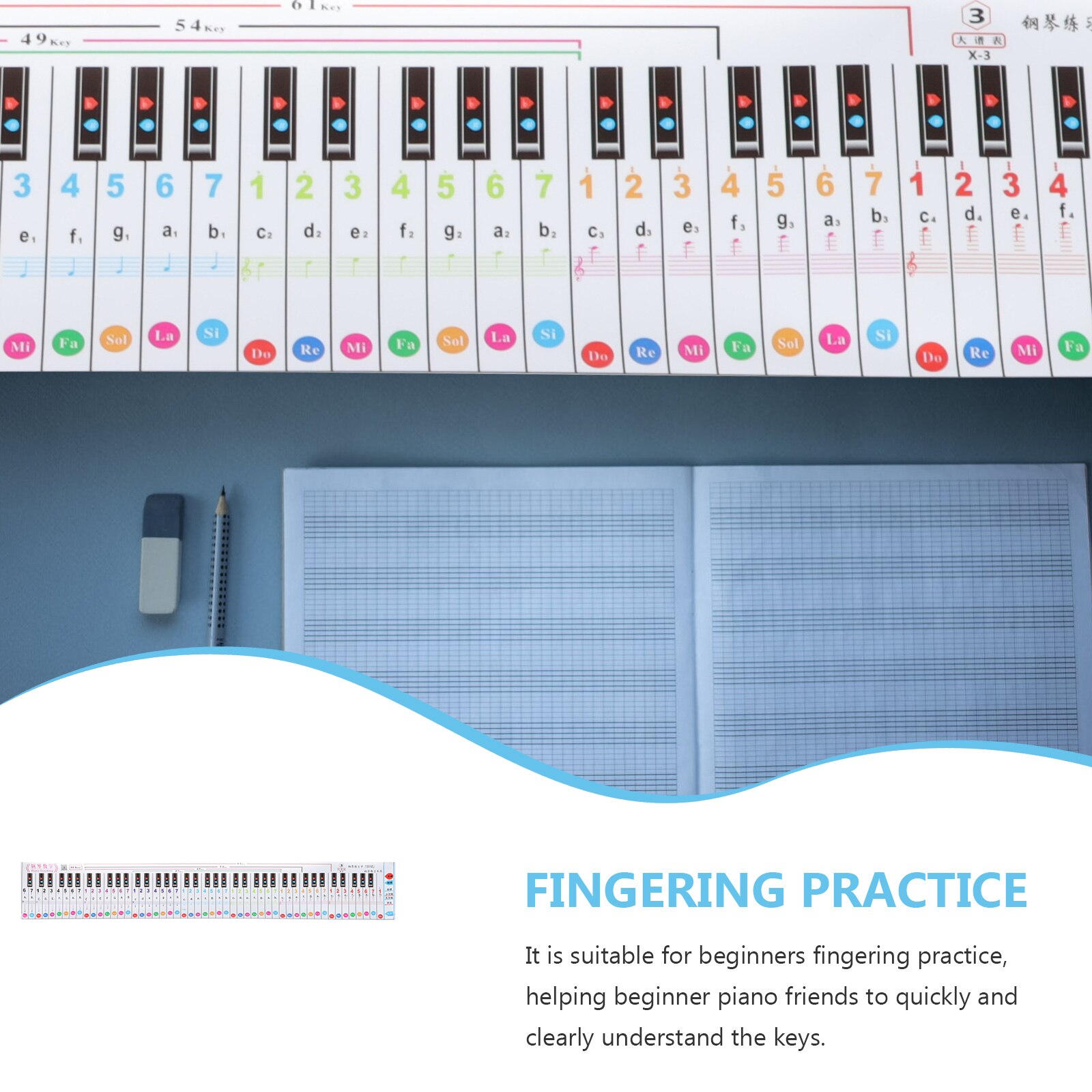 Piano Keyboard 88 Key Practice Guide Paper Keyboard Chart for Beginner
