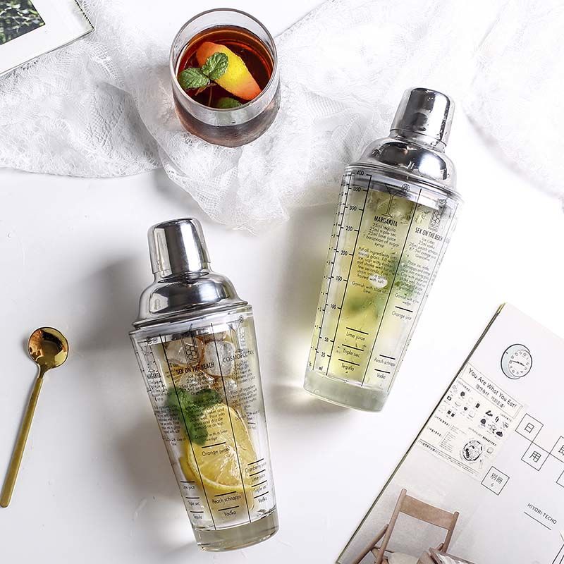 Agitateur à Cocktail en verre de 350ml, fouet à Cocktail, ensemble de tasses en verre avec outils de Bar en acier inoxydable