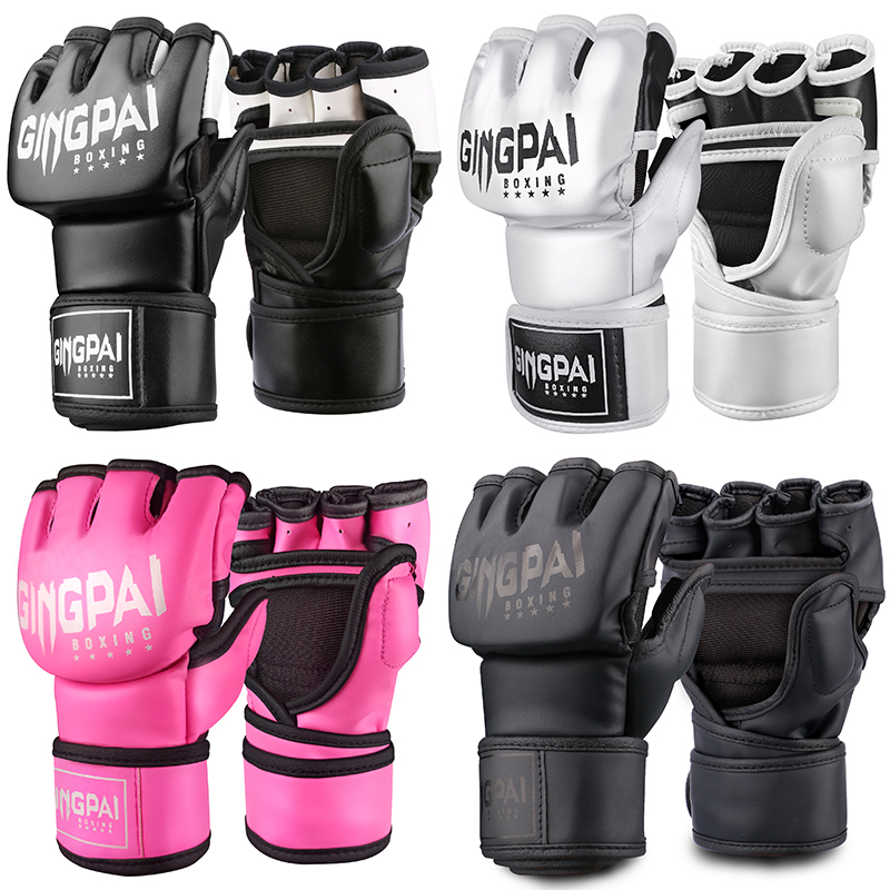 Medias manoplas MMA Fighting Kick Boxing guantes, bolsa pesada de boxeo sin dedos con guantes acolchados para Kickboxing Sparring Muay Thai