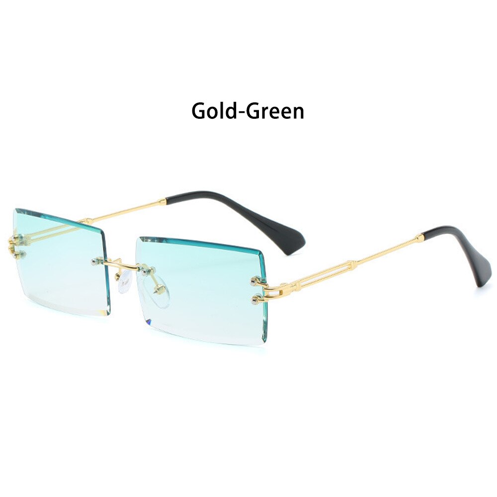 modisch Randlose Sonnenbrille Frauen Kleine Rechteck Sonnenbrille Reisen Stil UV400 Schattierungen Sommer Brillen für Männer und Frauen: Gold-Grün