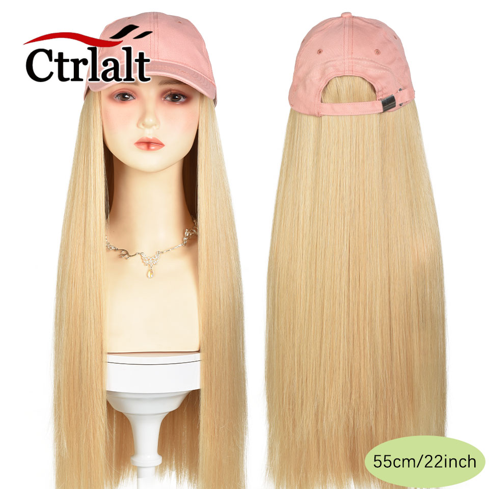Casquette de Baseball longue et droite, perruque synthétique avec Extensions de cheveux pour femmes, chapeau réglable avec perruque attachée, postiche longue: T1B/350