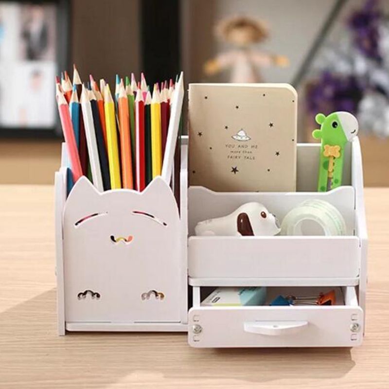 Multi-Functionele Penhouder Studenten Leuke Desktop Hout Accessoires Briefpapier Vaten Opslag Houten Doos Bureau Pen Potlood Organisator