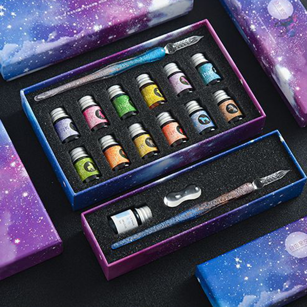 Calligraphy Glass Dip Pen Ink Set Portable DIY Markers Pen For Birthday