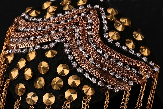 Retail & 2pcs/pair Brand Silver Gold Black Spike Rhinestone Tassel Epaulet Badge Party Decoration