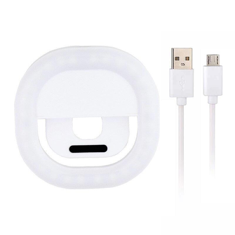 Rovtop Oplaadbare Universele Selfie Led Ring Flash Light Draagbare Mobiele Telefoon Lensleds Selfie Lamp Lichtgevende Ring Clip: white