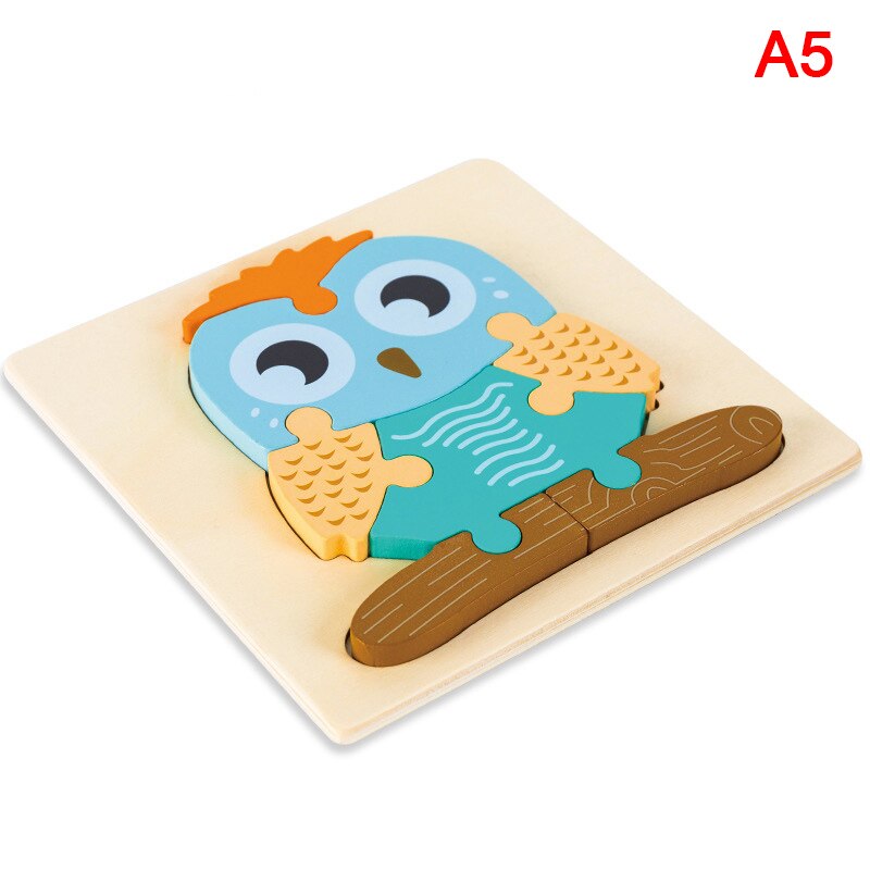 Baby 3D Wooden Puzzle Educational Toys Kids Cartoon Animal Intelligence Puzzles: A5