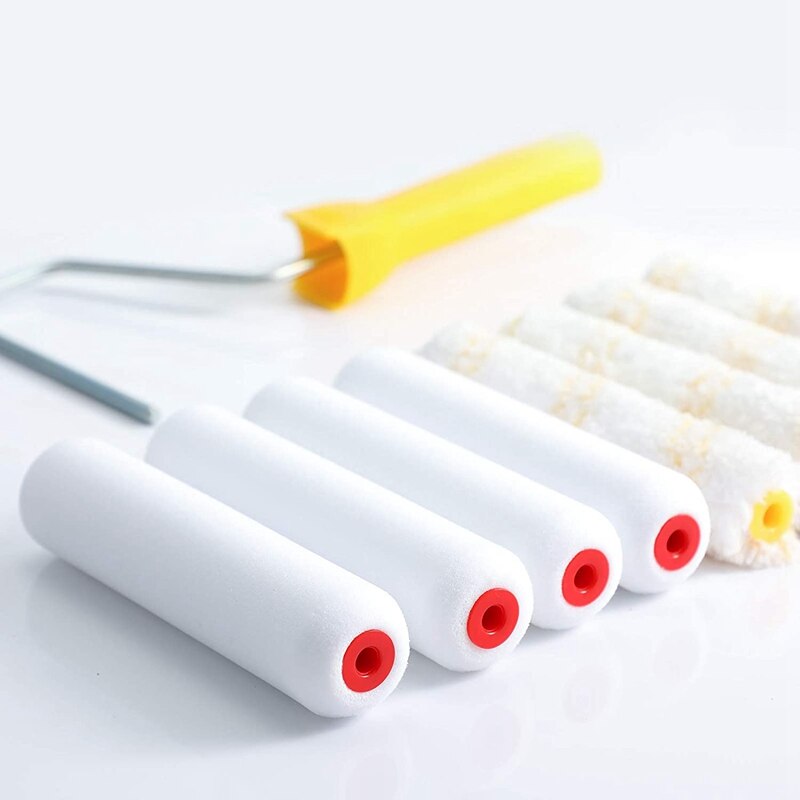 9Pcs Paint Roller Tool Kit 6 Inch Foam Paint Roller Paint Roller Frame with Foam Roller and Microfiber 3/8inch Roller