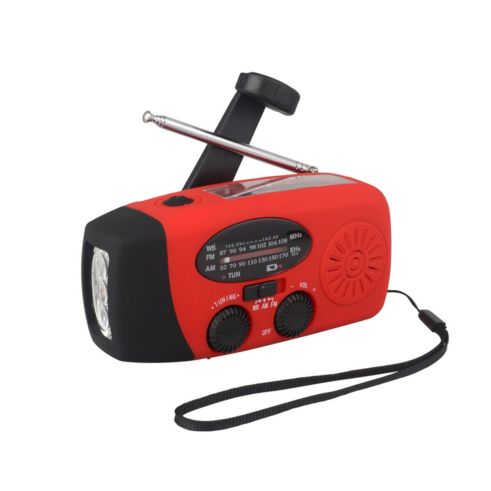 Emergency Radio Hand Crank Solar Weather Radio 1200mAh AM / FM / NOAA Emergency Weather Radio Portable Power Bank Solar Charging: Red